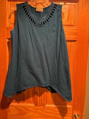 Ella Samani Teal Sleeveless Crochet-Trim Tank Top Size 1X/ No size tag